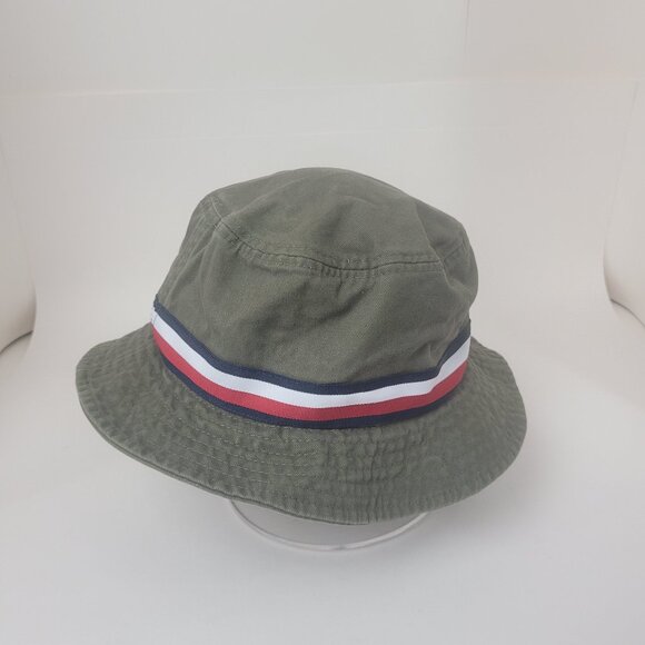 Tommy Hilfiger Olive Green Bucket Hat Striped Band Cotton Twill - Picture 1 of 8
